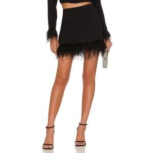 Amanda Uprichard 'Dessa' Black Crepe Feather Trim Skirt Size S